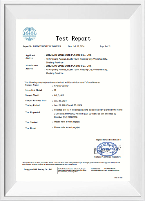 Certificat de joint de câble